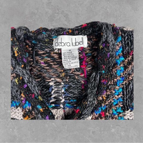 Vtg Cardigan Sweater Debra Lubell Size M Mixed Media Gray Grandma Old Money - Picture 4 of 6